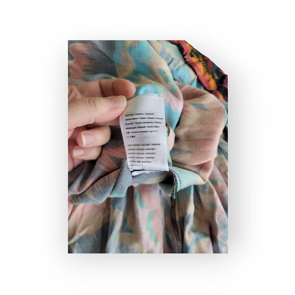 Farm Rio Autumn multicolored smocked back breathtaking viscose midi dress size S - Picture 15 of 16